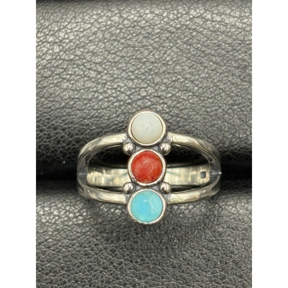 New Condition Sterling Silver Turquoise Moonstone Coral Ring Size 7 G31